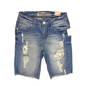 NWT Wallflower Bermuda Distressed Jean Shorts, Jorts, Juniors 5, 28x8.5 Grunge